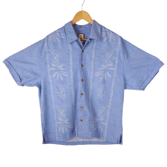 Jamaica Jaxx Other - Jamaica Jaxx Blue Floral Silk Hawaiian Palm Leaf Short Sleeve Shirt